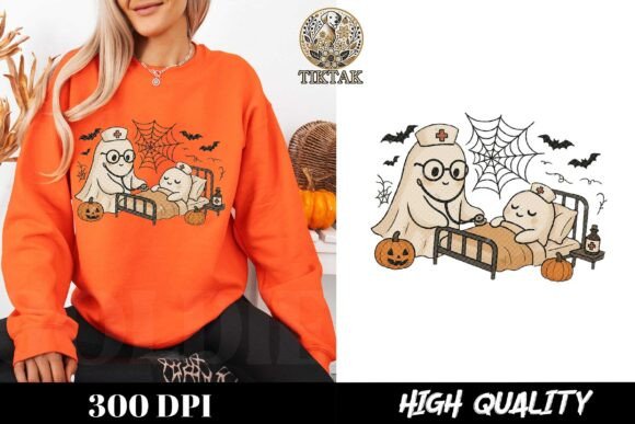 Charming Halloween Ghost Nurse Design: Spooky Sweet SVG
